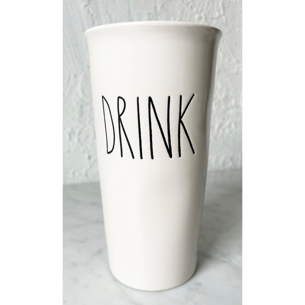 Rae Dunn Ivory Tall DRINK Ceramic Mug with Lid Artisan Collection Coffee Cup